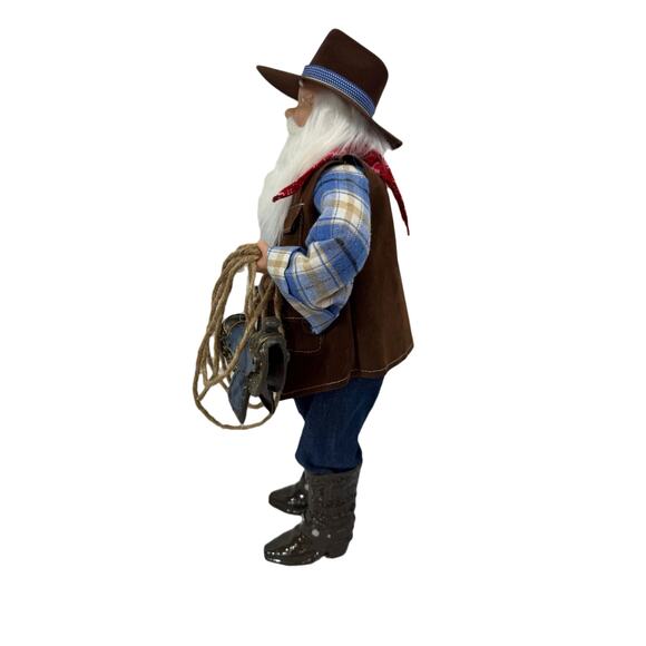 Western Cowboy Santa Holiday Figurine 18" Rope Boots Country Christmas Standing - Picture 3 of 6